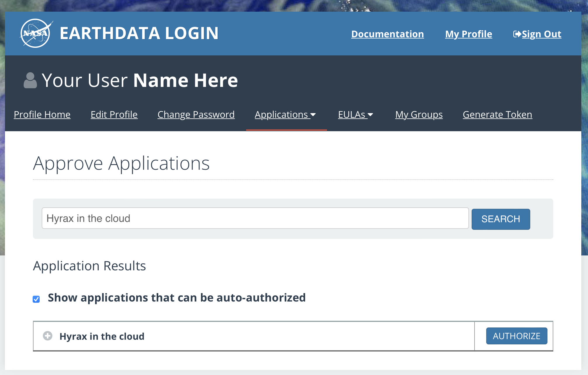 Earthdata Login Application Approval Page
